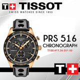 Tissot PRS 516 Chronograph Black Dial Black Leather Strap Watch For Men - T100.417.36.051.00