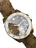 Gucci Dive Doraemon Brown Dial Brown Leather Strap Watch For Men - YA136334