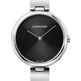 Calvin Klein Wavy Black Dial Silver Steel Strap Watch for Women - K9U23141