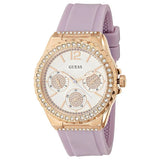 Guess Starlight Diamonds White Dial Purple Rubber Strap Watch for Women - W0846L6