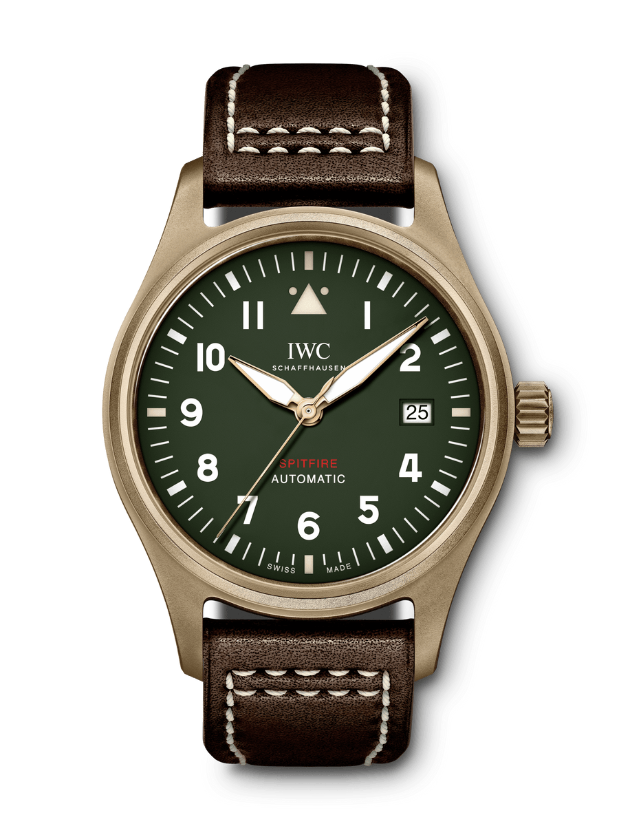 IWC Pilot's Watch Automatic Spitfire Green Dial Brown Leather Strap Watch for Men - IW326802