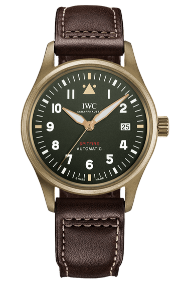 IWC Pilot's Watch Automatic Spitfire Green Dial Brown Leather Strap Watch for Men - IW326802