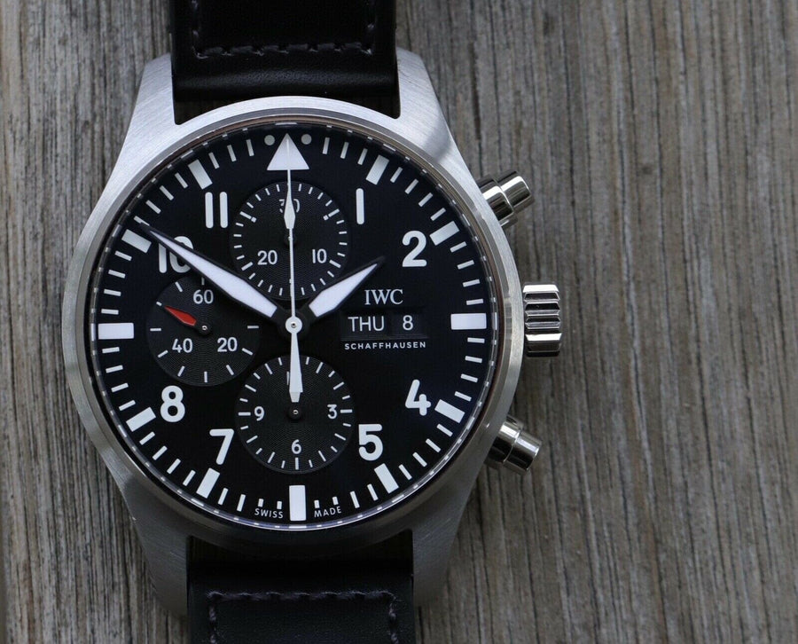 IWC Pilot's Watch Chronograph Black Dial Black Leather Strap Watch for Men - IW377709
