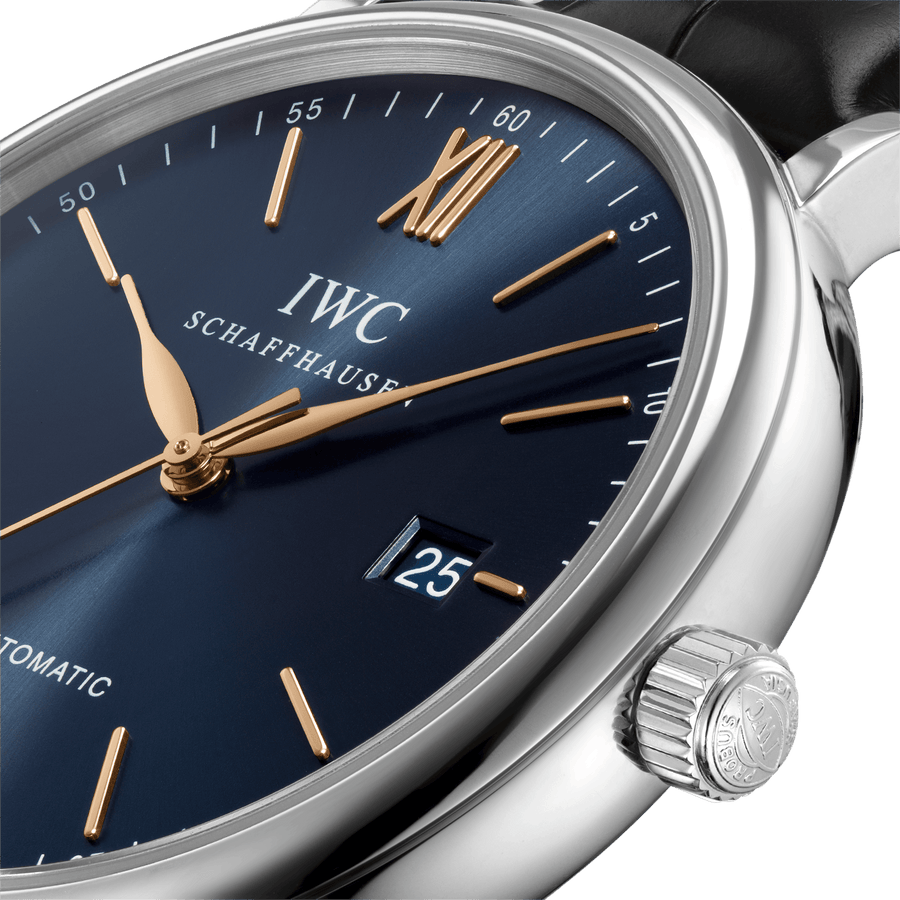 IWC Portofino Automatic Blue Dial Black Leather Strap Watch for Men - IW356523