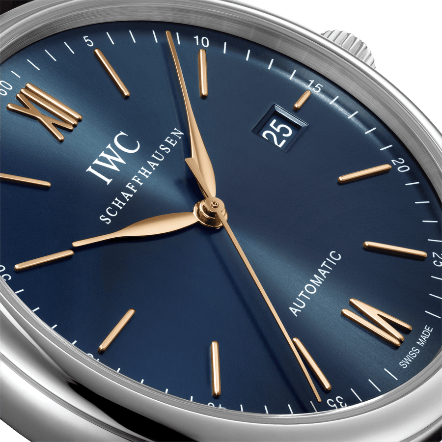 IWC Portofino Automatic Blue Dial Black Leather Strap Watch for Men - IW356523
