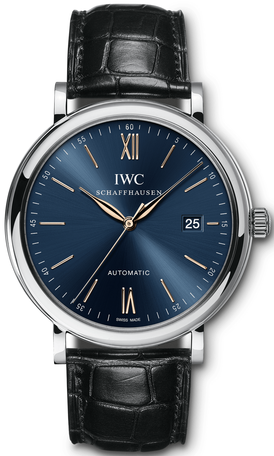 IWC Portofino Automatic Blue Dial Black Leather Strap Watch for Men - IW356523