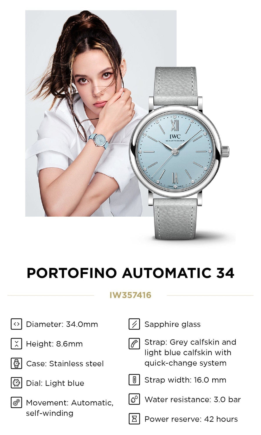 IWC Portofino Automatic Blue Dial Blue Leather Strap Watch for Women - IW357416