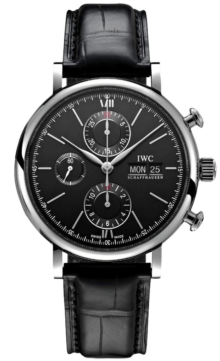 IWC Portofino Chronograph Black Dial Black Leather Strap Watch for Men - IW391029