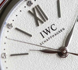 IWC Portofino Automatic Diamonds Silver Dial Red Leather Strap Watch for Women - IW357408