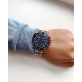 Tommy Hilfiger Bank Chronograph Blue Dial Silver Steel Strap Watch for Men - 1791718