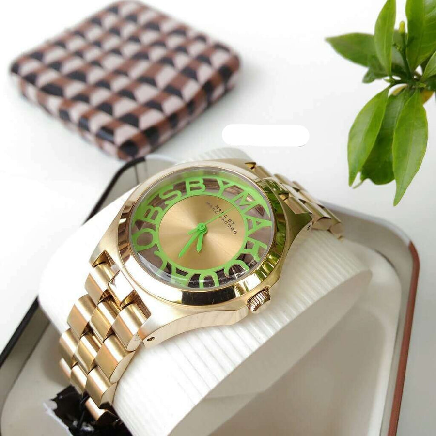 Marc Jacobs Henry Gold Dial Gold Steel Strap Watch for Women - MBM3295
