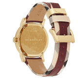 Burberry Heritage Nova Gold Dial Haymarket Red Leather Strap Watch for Women - BU9111