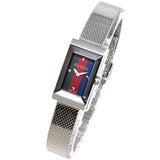 Gucci G Frame Quartz Diamonds Green & Red Mother of Pearl Dial Silver Mesh Bracelet Watch For Women - YA147510