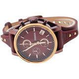 Fossil Original Boyfriend Sport Chronograph Maroon Dial Maroon Leather Strap Watch for Women - ES4114