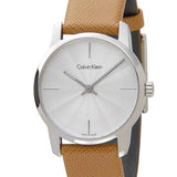 Calvin Klein City Silver Dial Orange Leather Strap Watch for Women - K2G231G6