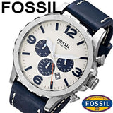 Fossil Nate Chronograph White Dial Blue Leather Strap Watch for Men - JR1480