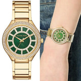 Michael Kors Kerry Green Dial Gold Steel Strap Watch for Women - MK3409