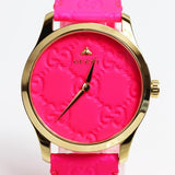 Gucci G Timeless Quartz Pink Dial Pink Leather Strap Watch For Women - YA1264115