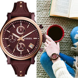 Fossil Original Boyfriend Sport Chronograph Maroon Dial Maroon Leather Strap Watch for Women - ES4114