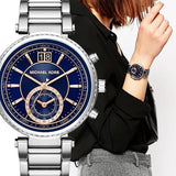 Michael Kors Sawyer Navy Blue Dial Silver Steel Strap Watch for Women - MK6224