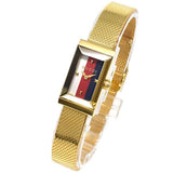 Gucci G Frame Quartz Diamonds White Red Blue Dial Gold Mesh Bracelet Watch For Women - YA147511