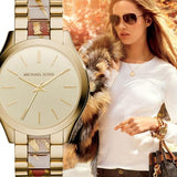 Michael Kors Slim Runway Gold Dial Two Tone Steel Strap Watch for Women - MK4300