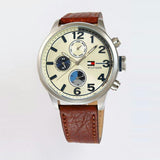 Tommy Hilfiger Jackson Multi-Function Silver Dial Brown Leather Strap Watch for Men - 1791239