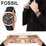 Fossil Grant Chronograph Grey Dial Black Leather Strap Watch for Men - FS5085