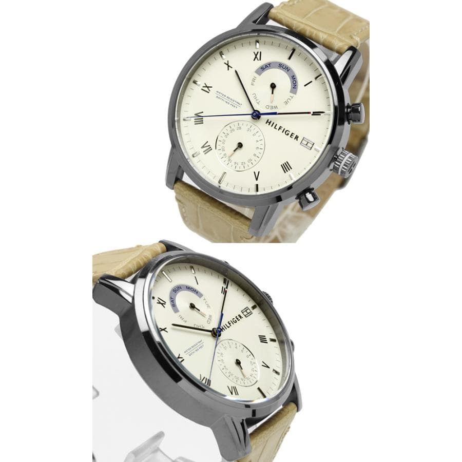 Tommy Hilfiger Kane White Dial Beige Leather Strap Watch for Men - 1710399