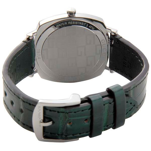 Gucci Grip Quartz Silver Dial Green Leather Strap Watch For Women - YA157404