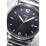 Fossil The Commuter Black Dial Silver Steel Strap Watch for Men - FS5391