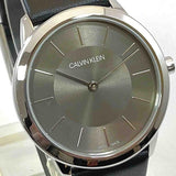 Calvin Klein Minimal Grey Dial Black Leather Strap Watch for Men - K3M221C4