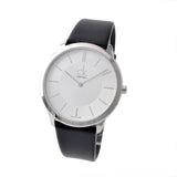 Calvin Klein Minimalist White Dial Black Leather Strap Watch for Men - K3M211C6