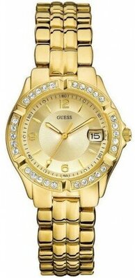 Guess Dazzling Diamonds Gold Dial Gold Steel Strap Watch for Women - W85110L1