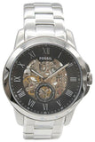 Fossil Grant Skeleton Black Dial Silver Steel Strap Watch for Men - ME3055