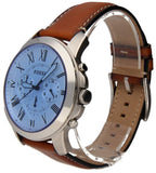 Fossil Grant Chronograph Blue Dial Brown Leather Strap Watch for Men - FS5184