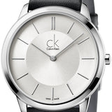 Calvin Klein Minimal Silver Dial Black Leather Strap Watch for Women - K3M221C6