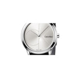 Calvin Klein Minimal Silver Dial Black Leather Strap Watch for Men - K3M221CY