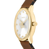 Gucci G Timeless Quartz Silver Dial Brown Leather Strap Watch For Women - YA1265022