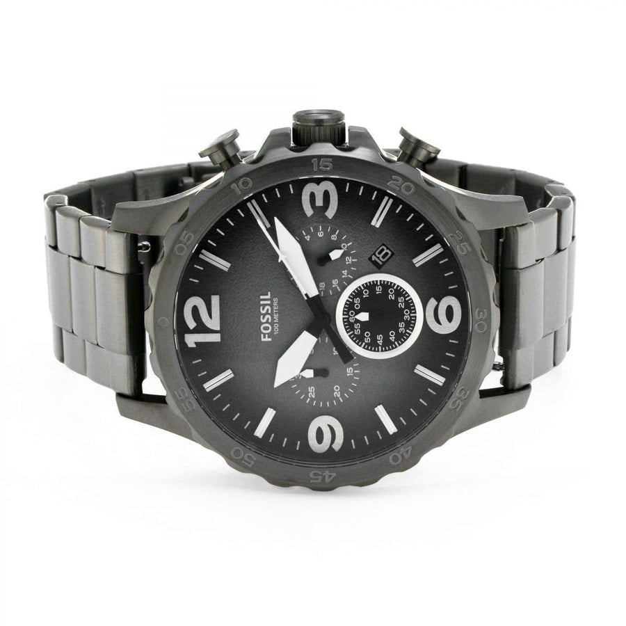 Fossil Nate Chronograph Gunmetal Dial Grey Steel Strap Watch for Men - JR1437