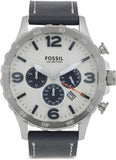 Fossil Nate Chronograph White Dial Blue Leather Strap Watch for Men - JR1480