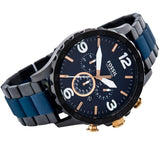 Fossil Nate Chronograph Blue Dial Two Tone Steel Strap Watch for Men - JR1494