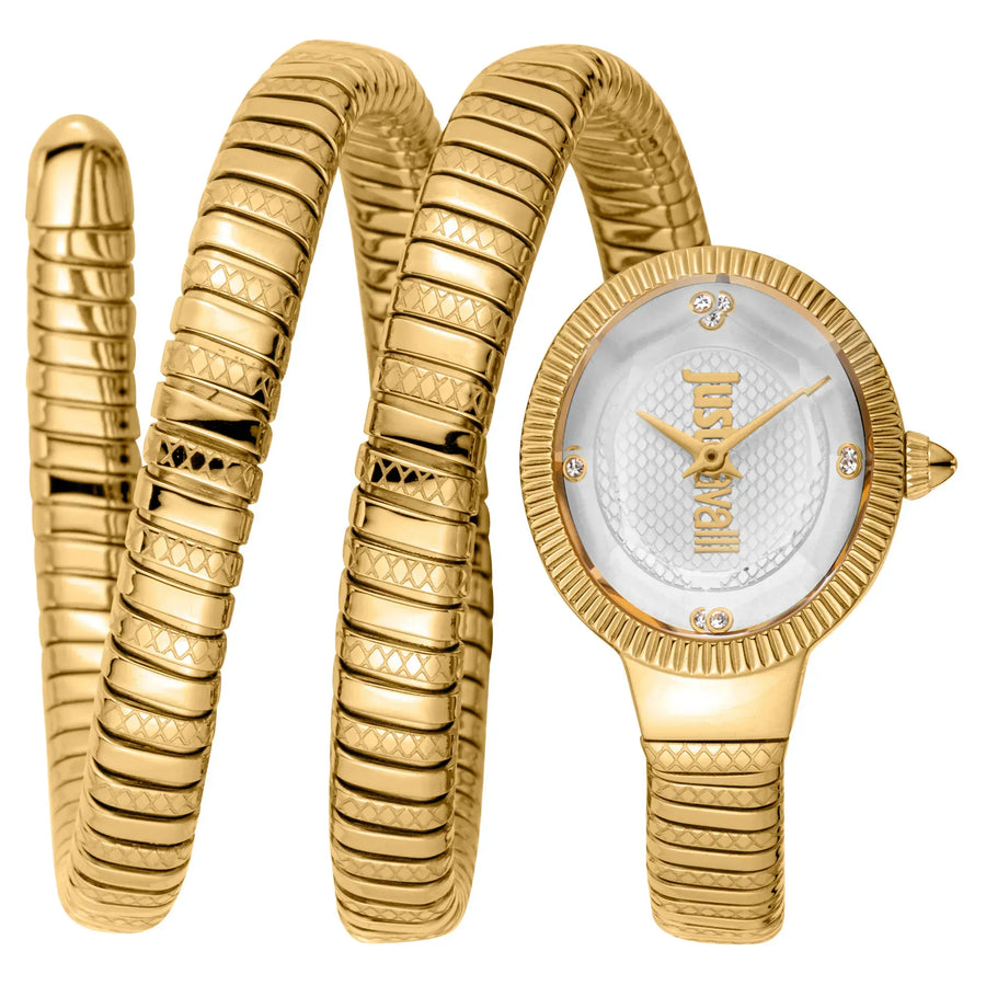 Just Cavalli After Party Silver Dial Gold Steel Strap Watch for Women - JC1L269M0025