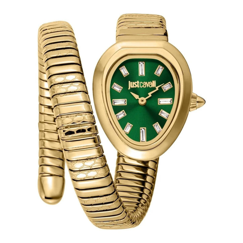 Just Cavalli Aversa Green Dial Gold Steel Strap Watch for Women - JC1L222M0035