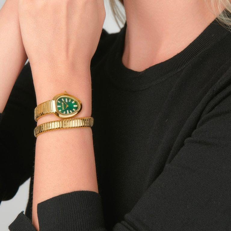 Just Cavalli Aversa Green Dial Gold Steel Strap Watch for Women - JC1L222M0035