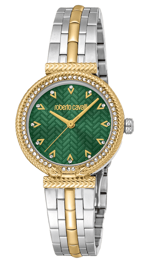 Just Cavalli Chiarezza Snake Core Green Dial Two Tone Steel Strap Watch for Women - RC5L078M0065