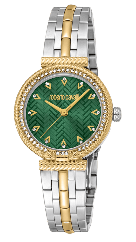 Just Cavalli Chiarezza Snake Core Green Dial Two Tone Steel Strap Watch for Women - RC5L078M0065