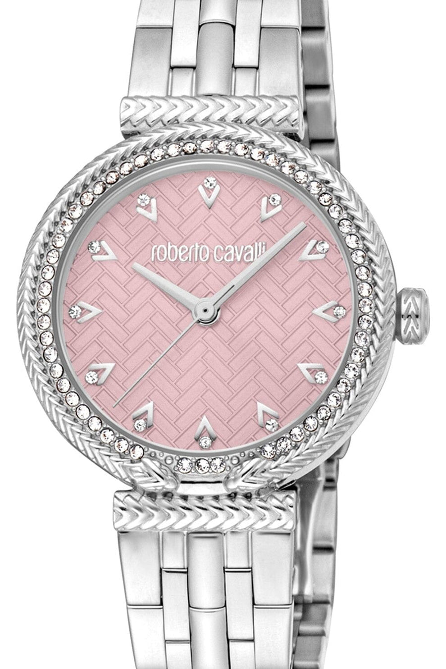 Just Cavalli Chiarezza Snake Core Pink Dial Silver Steel Strap Watch for Women - RC5L078M0015
