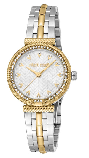 Just Cavalli Chiarezza Snake Core Silver Dial Two Tone Steel Strap Watch for Women - RC5L078M0055