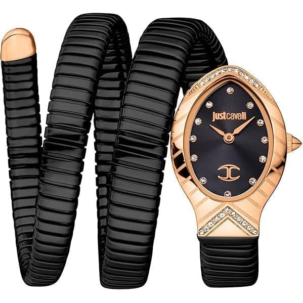 Just Cavalli Classico Lungo Black Dial Black Steel Strap Watch for Women - JC1L248M0085